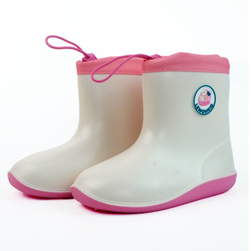 White & Pink Band Rubber Rain Gumboots for kids