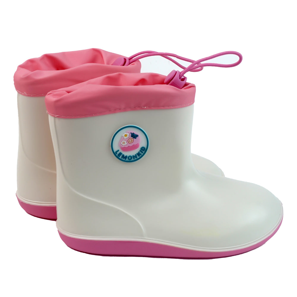 White & Pink Band Rubber Rain Gumboots for kids