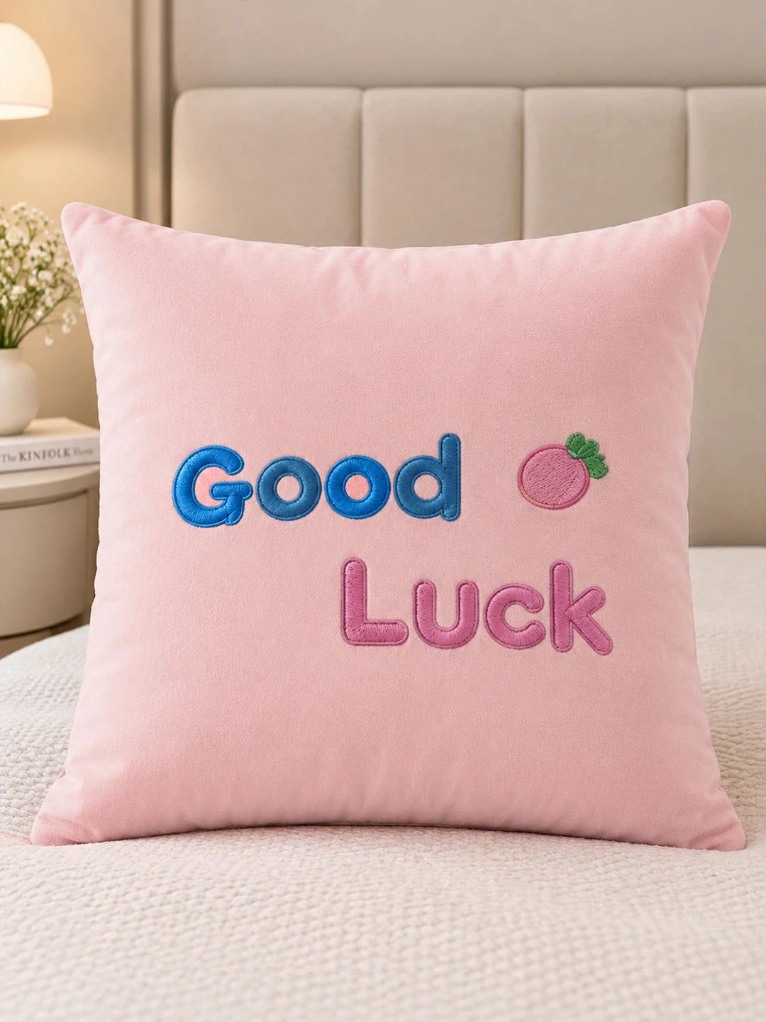 4 pcs Good Luck Bunny Theme Luxe Embroidered collection of Single bed comforter, 1 flat bedsheet, 2 pillow covers entire Kids Bedding Set for Single Bed.