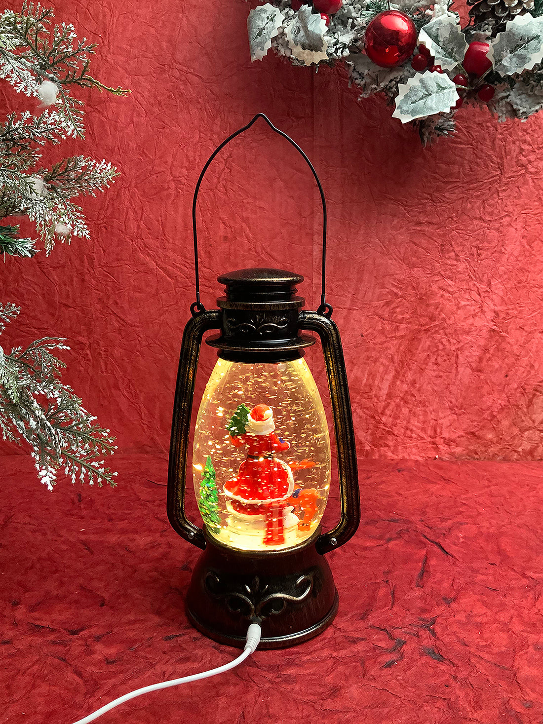 Santa with rotating gift  and Deer Musical Glitter Water Light, Christmas Snow Lantern