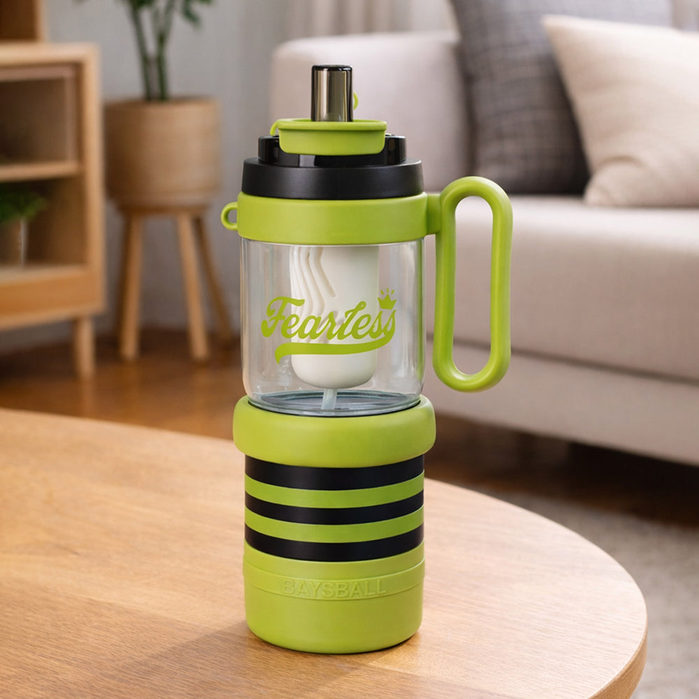 Green Black 4 in one Water Bottle , infuser & mini snack box for teens and Adults, 1000ml