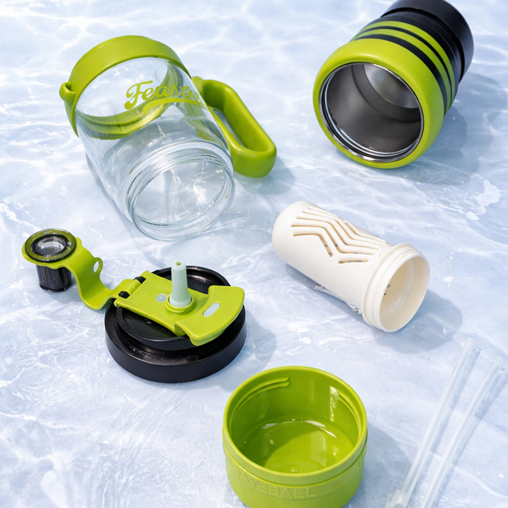 Green Black 4 in one Water Bottle , infuser & mini snack box for teens and Adults, 1000ml