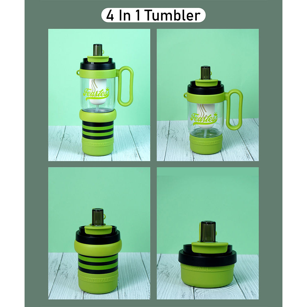 Green Black 4 in one Water Bottle , infuser & mini snack box for teens and Adults, 1000ml