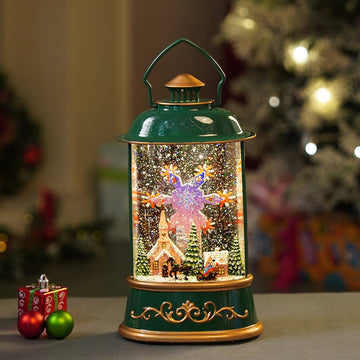 Green Lantern with Musical and Rotating Glitter Water Lights, Christmas home décor and decoration