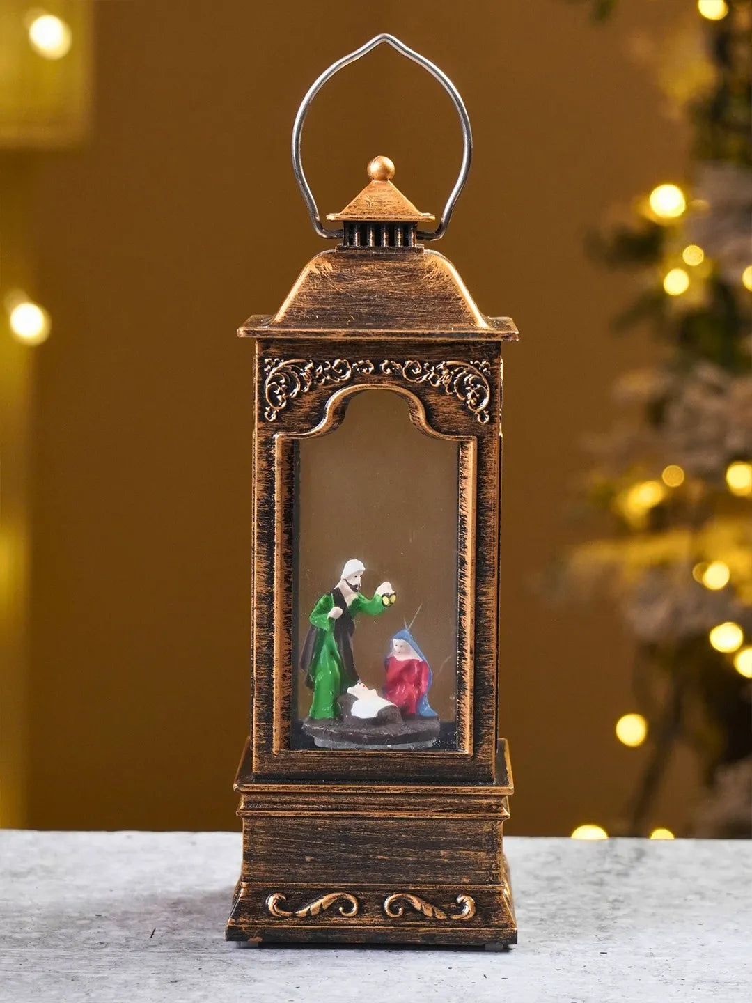 Holy Family Antique Lantern with Musical Glitter Water and Lights, Christmas Home Décor