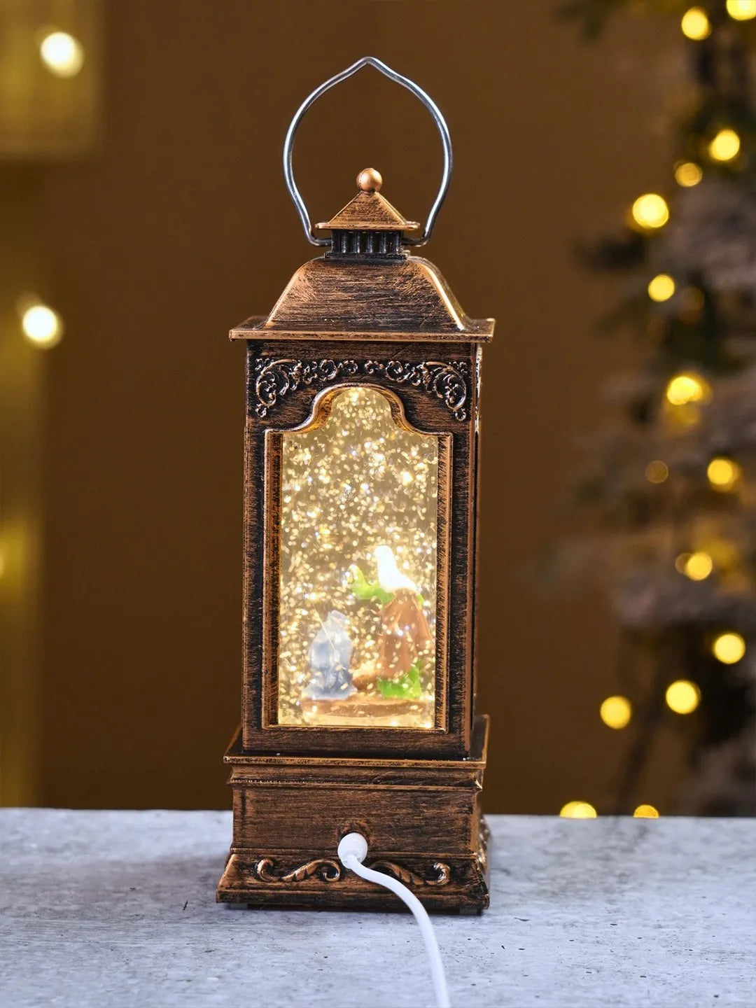 Holy Family Antique Lantern with Musical Glitter Water and Lights, Christmas Home Décor