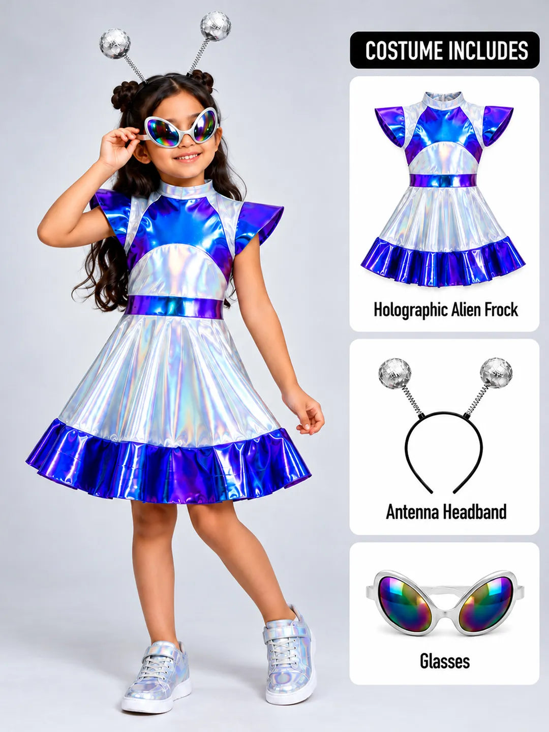 Holographic Alien Girl, Kids Halloween Costume Fancy Dress Up