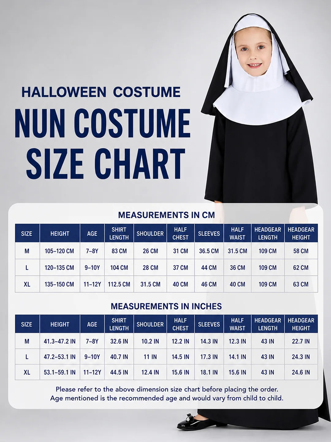 Baby Nun , Kids Halloween Costume Fancy Dress Up