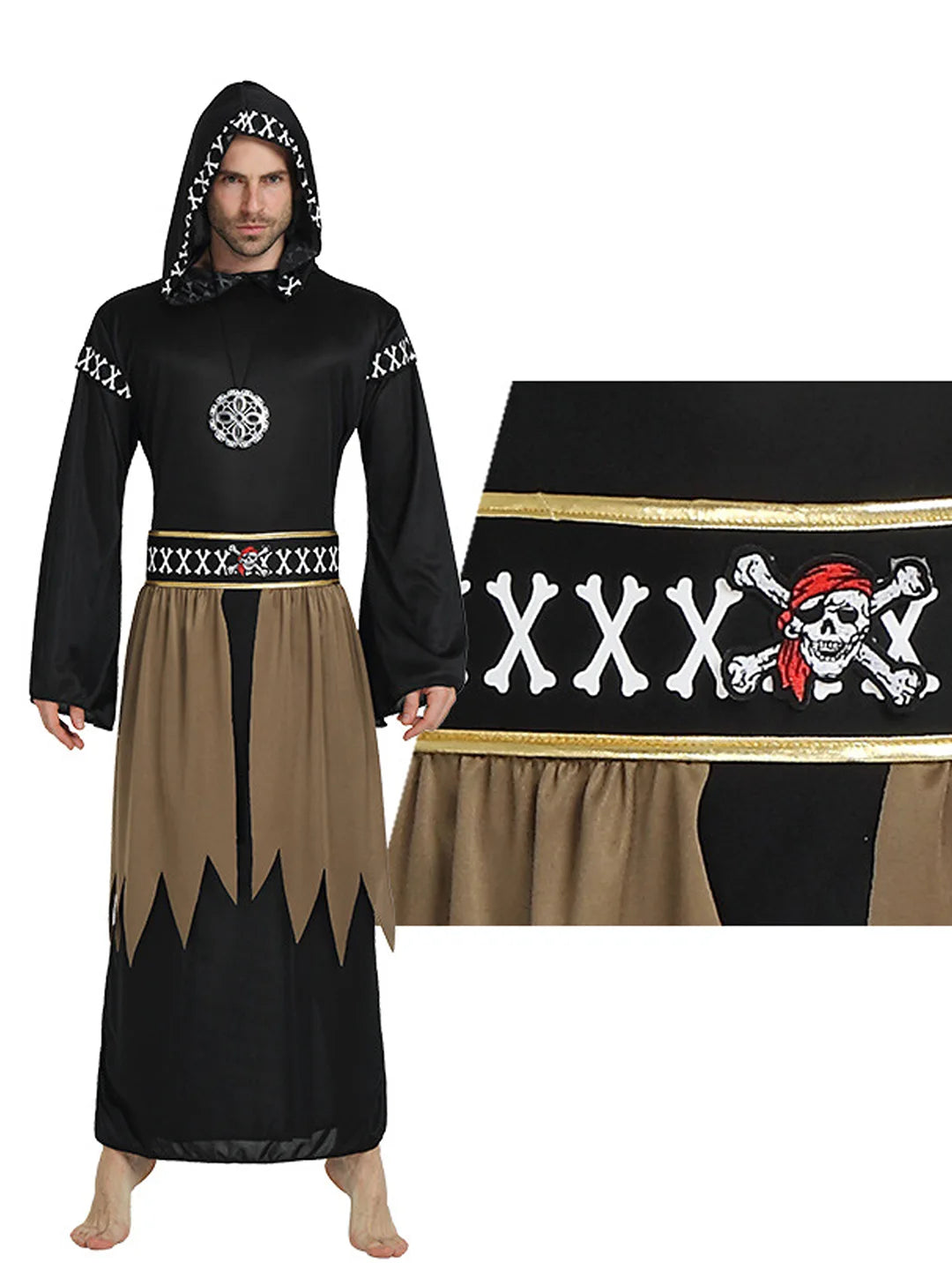 Spooky Black Robe Adult Halloween costume Fancy Dress Up