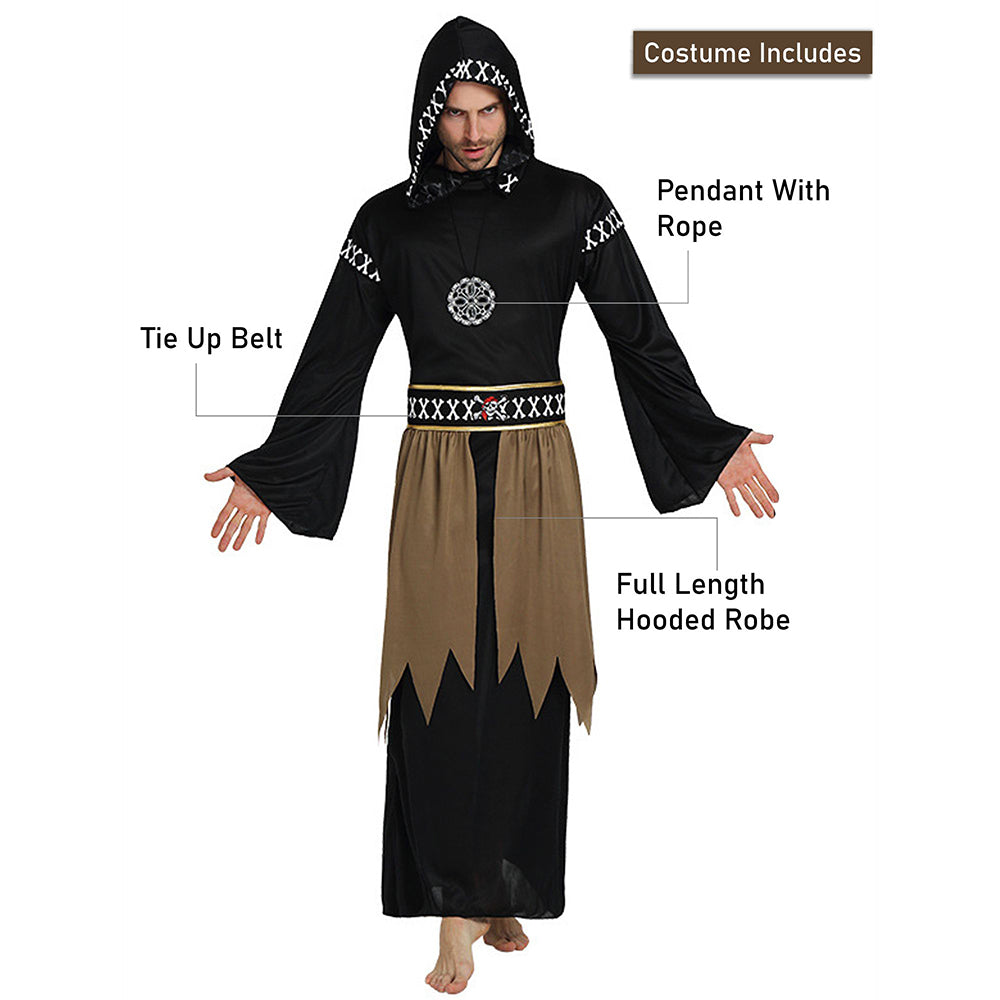 Spooky Black Robe Adult Halloween costume Fancy Dress Up