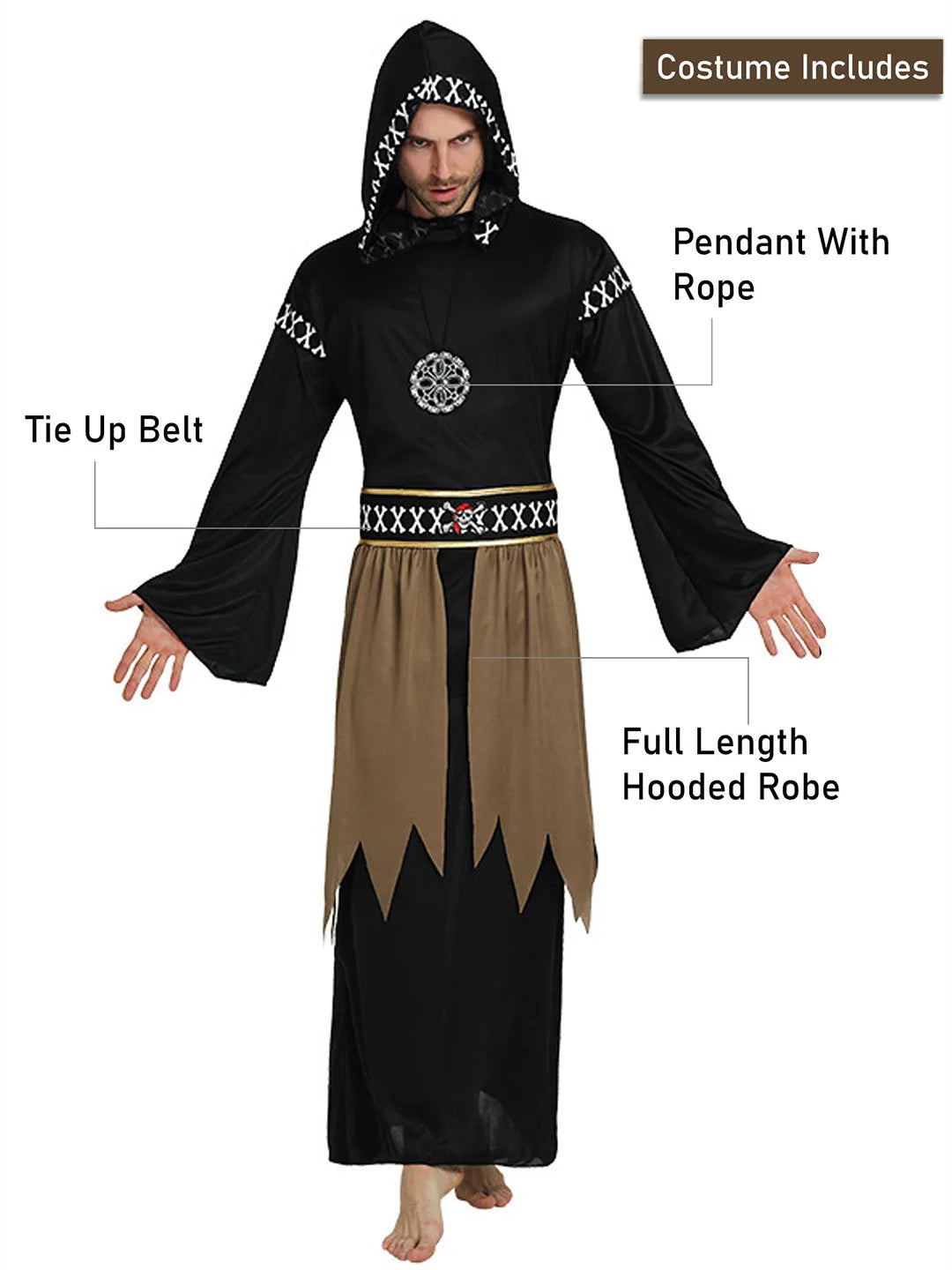 Spooky Black Robe Adult Halloween costume Fancy Dress Up