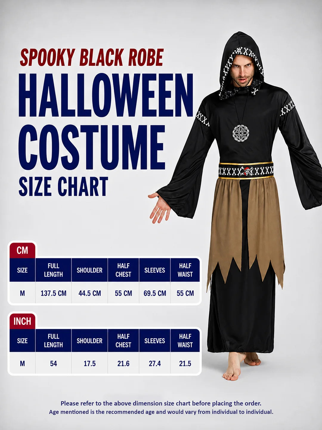 Spooky Black Robe Adult Halloween costume Fancy Dress Up