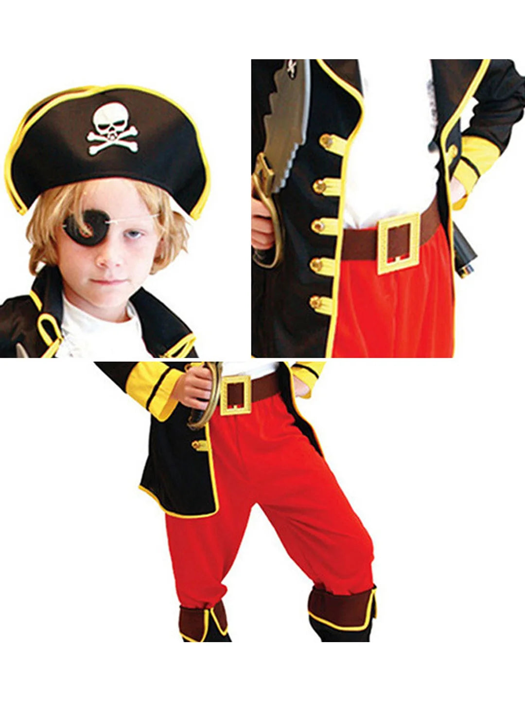 Black Coat one eye Pirate , Kids Halloween Costume Fancy Dress Up