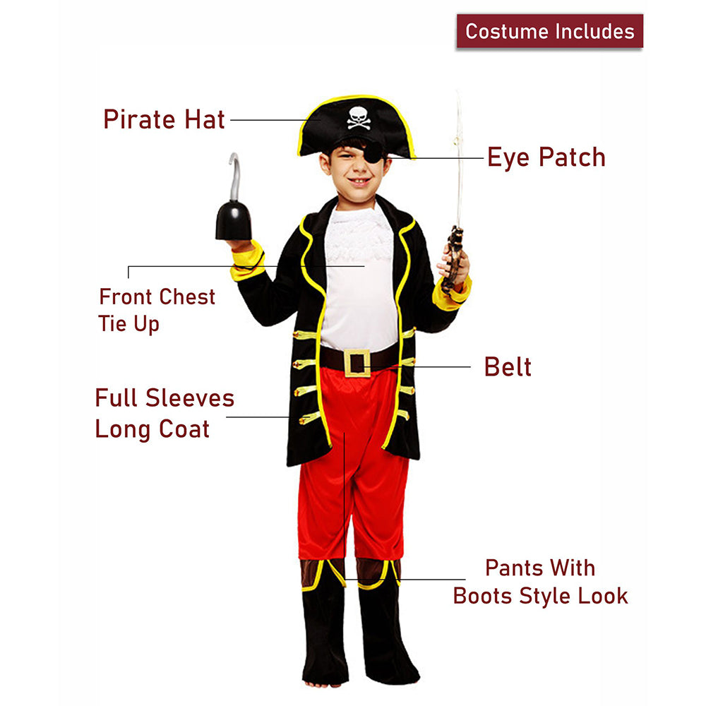 Black Coat one eye Pirate , Kids Halloween Costume Fancy Dress Up