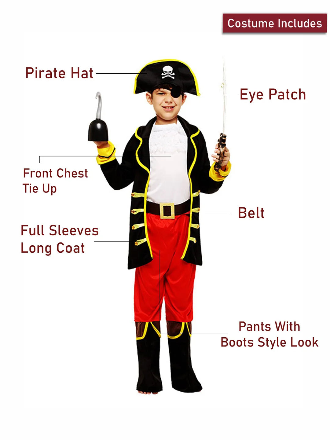 Black Coat one eye Pirate , Kids Halloween Costume Fancy Dress Up