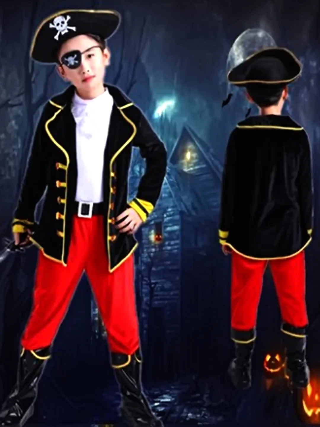 Black Coat one eye Pirate , Kids Halloween Costume Fancy Dress Up