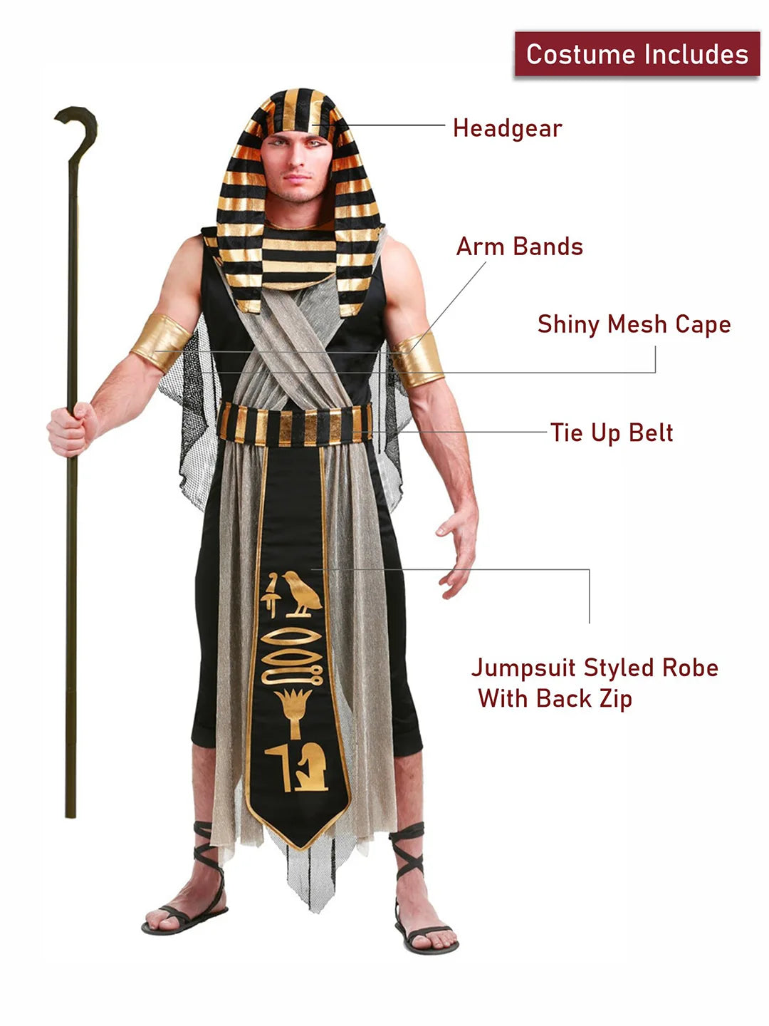 Black Egyptian King, Adults Halloween Costume Fancy Dress Up
