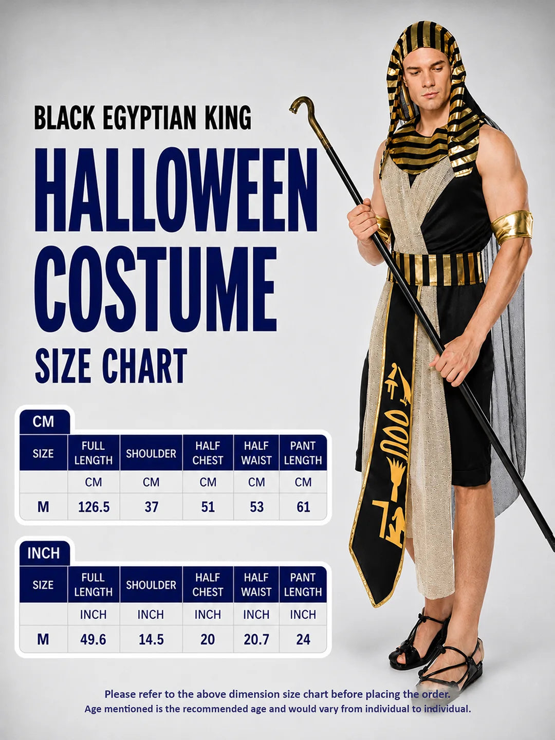 Black Egyptian King, Adults Halloween Costume Fancy Dress Up