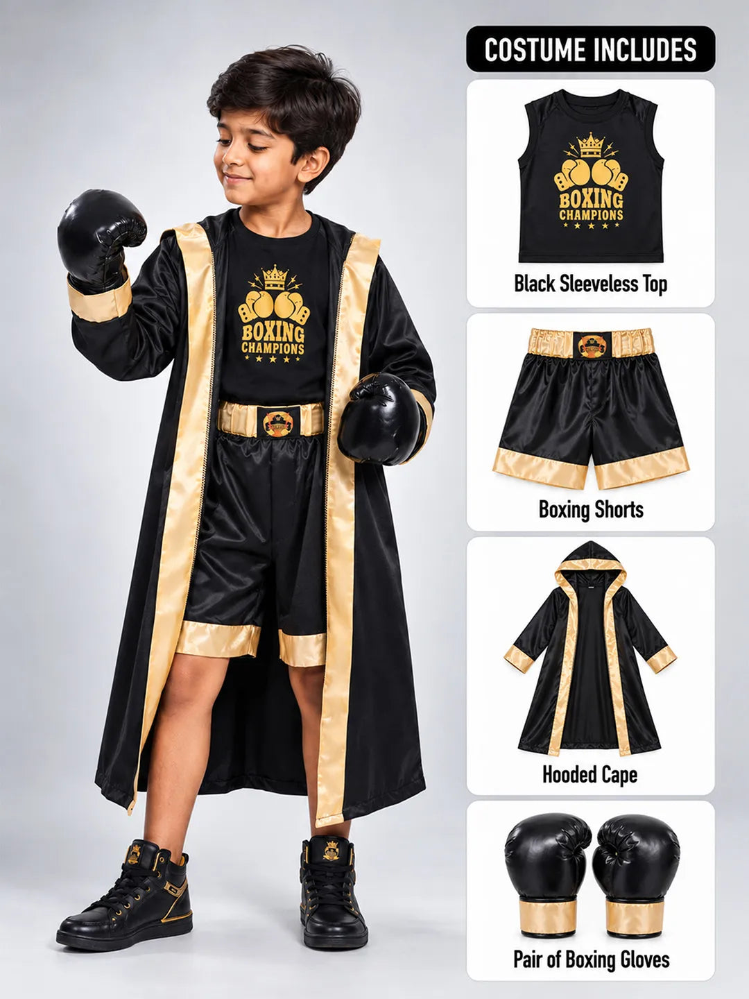Black & Gold Boxer, Kids Halloween Costume Fancy Dress Up