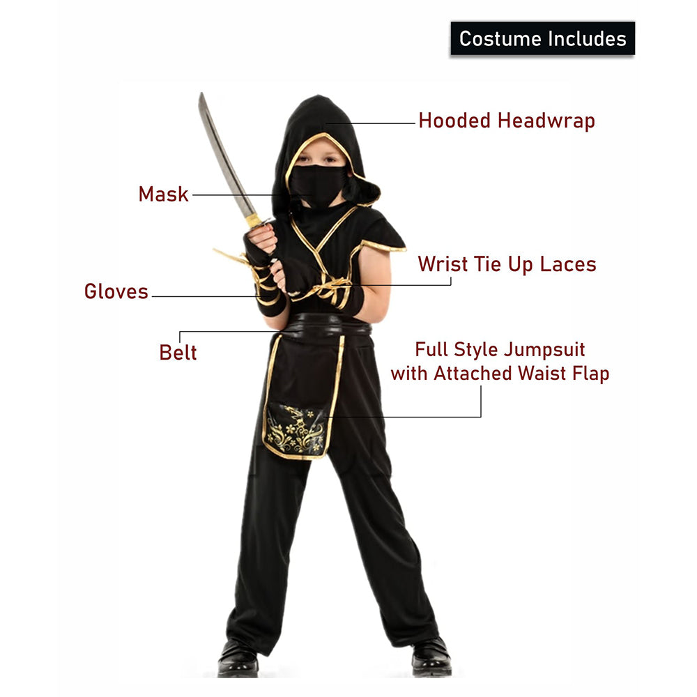 The Black & Gold Dragon Ninja, Kids Halloween Costume Fancy Dress Up