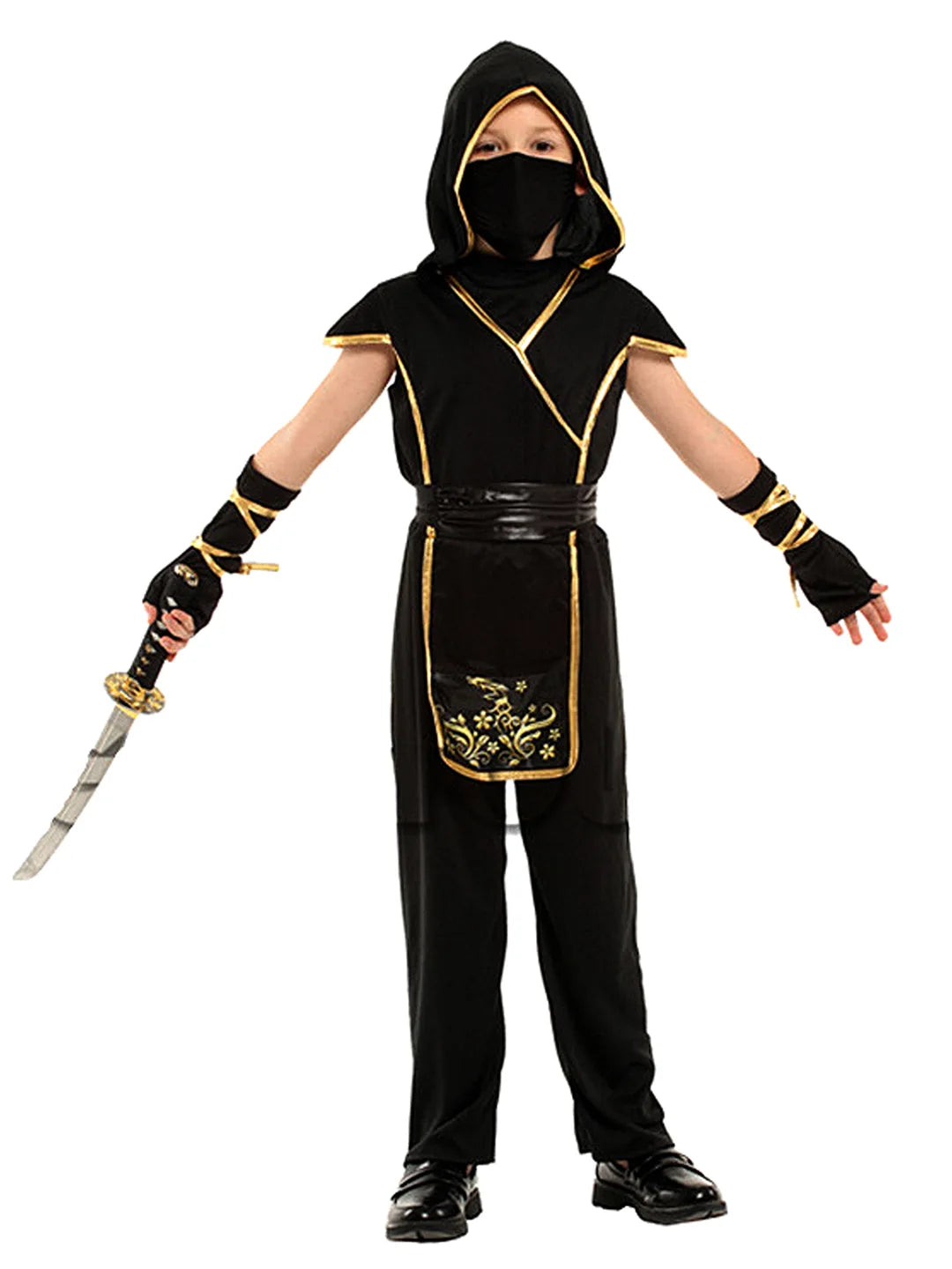 The Black & Gold Dragon Ninja, Kids Halloween Costume Fancy Dress Up