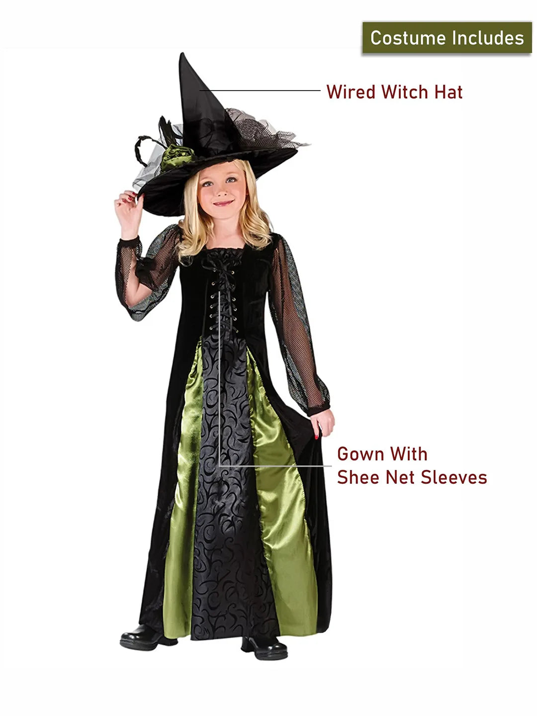 Black and Green Witch , Kids Halloween Costume Fancy Dress Up
