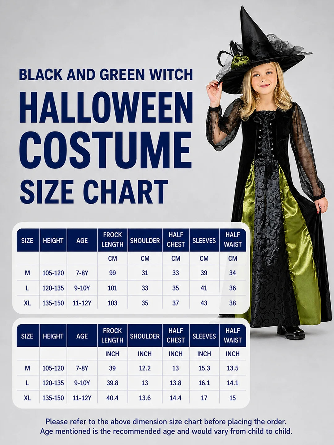 Black and Green Witch , Kids Halloween Costume Fancy Dress Up