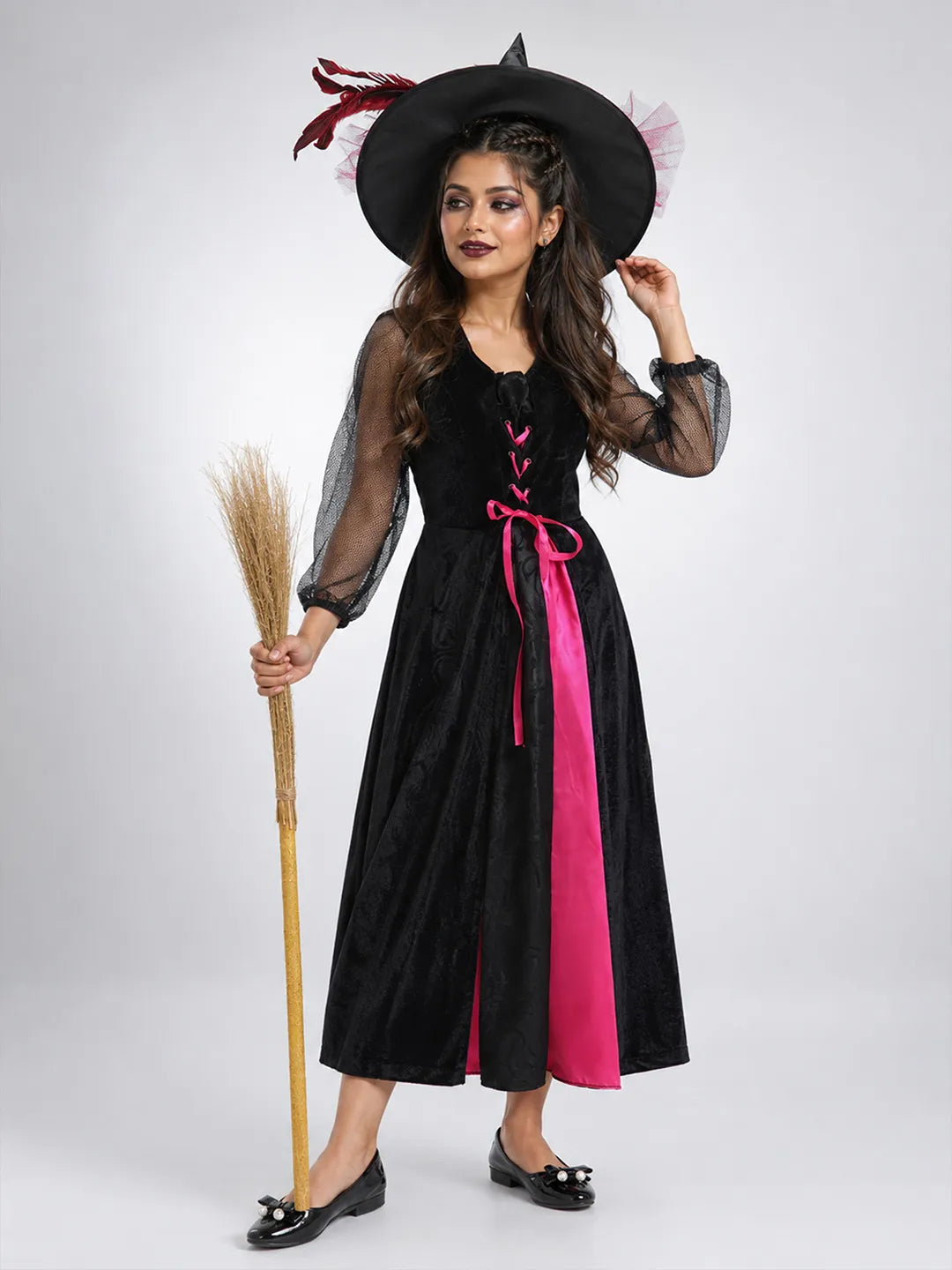 Black & Pink Witch Adult Halloween Costume Fancy Dress Up