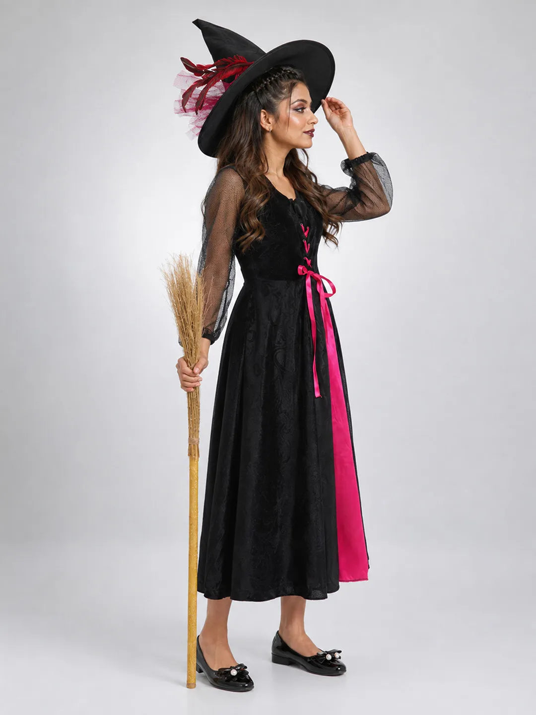 Black & Pink Witch Adult Halloween Costume Fancy Dress Up
