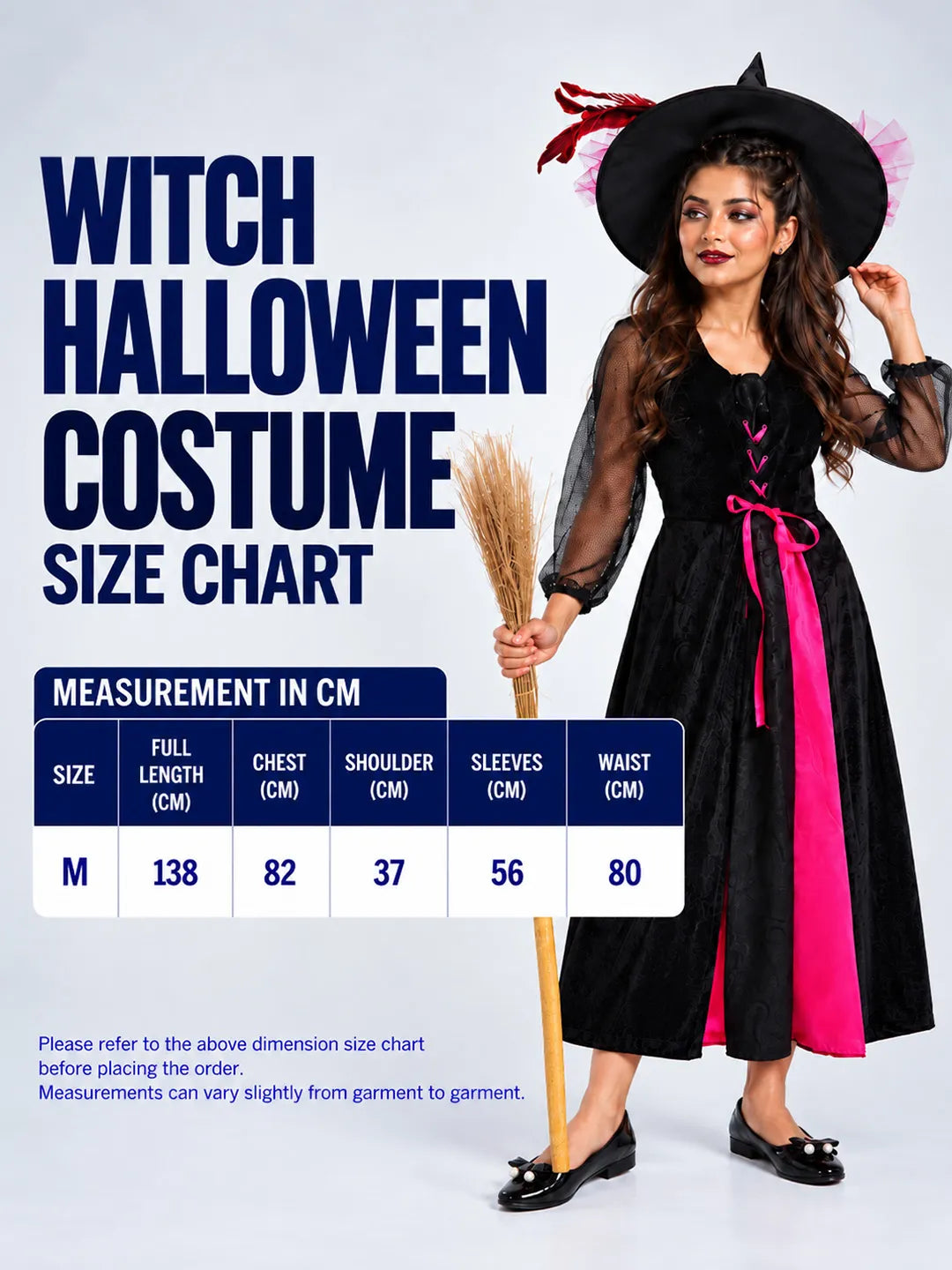 Black & Pink Witch Adult Halloween Costume Fancy Dress Up