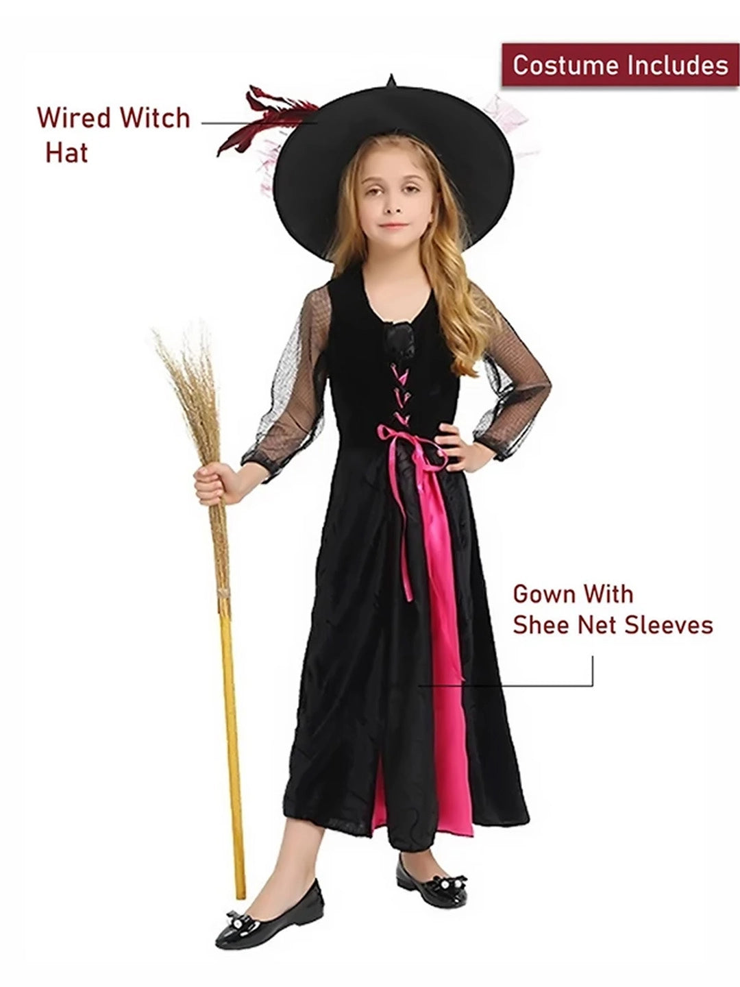Black and Pink Witch , Kids Halloween Costume Fancy Dress Up