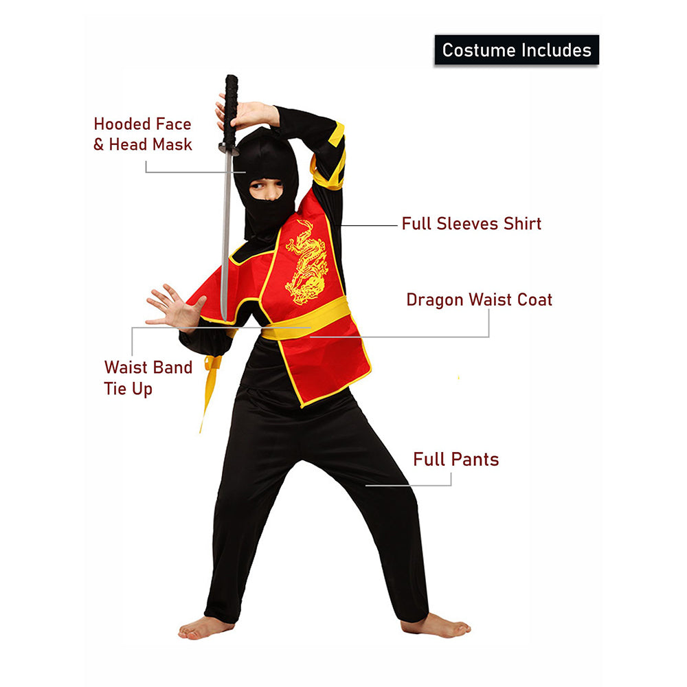The Black & Red Dragon Ninja, Kids Halloween Costume Fancy Dress Up