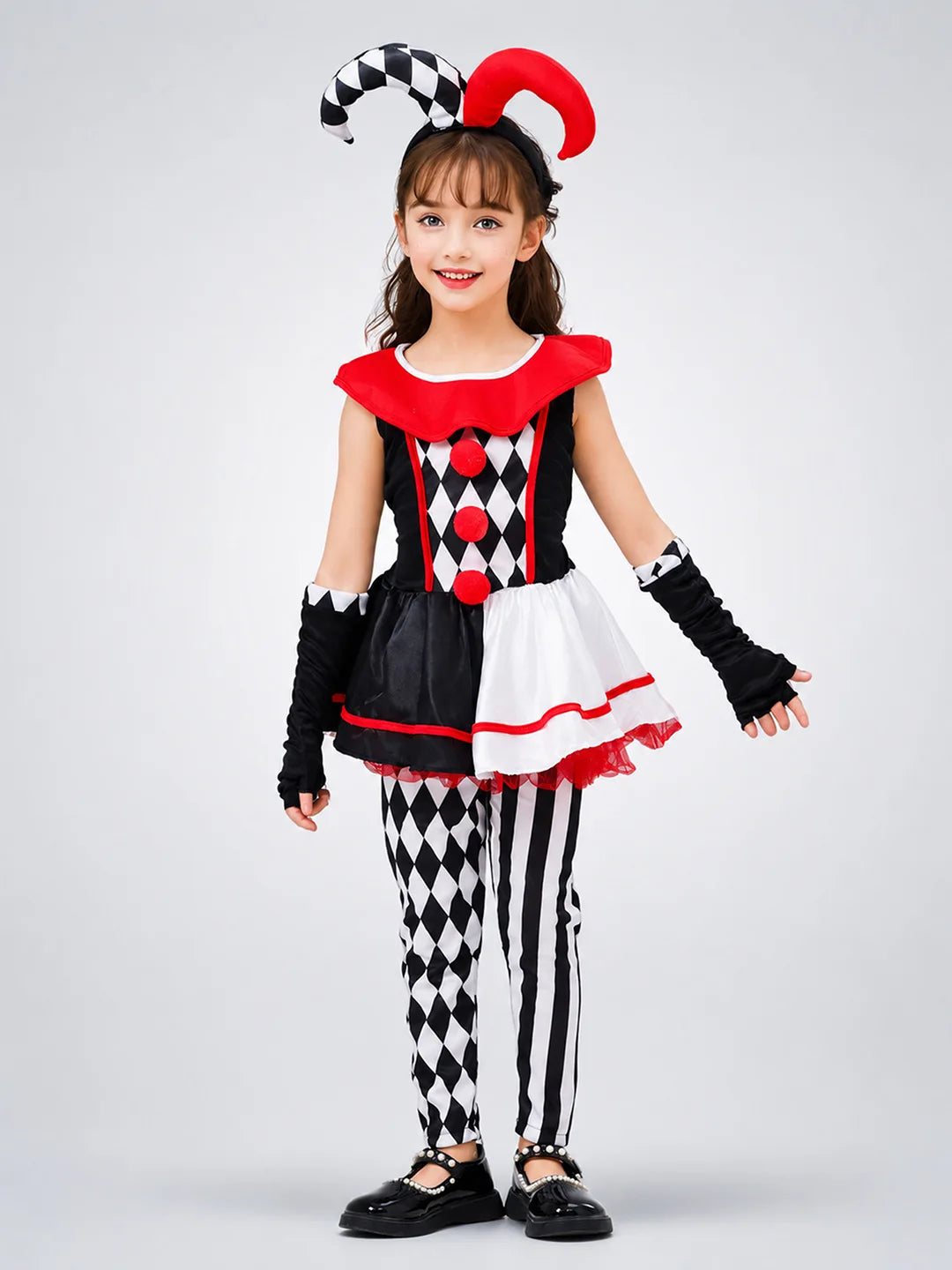 Black & White checkered Joker Jester ,Kids Halloween Costume Dress Up