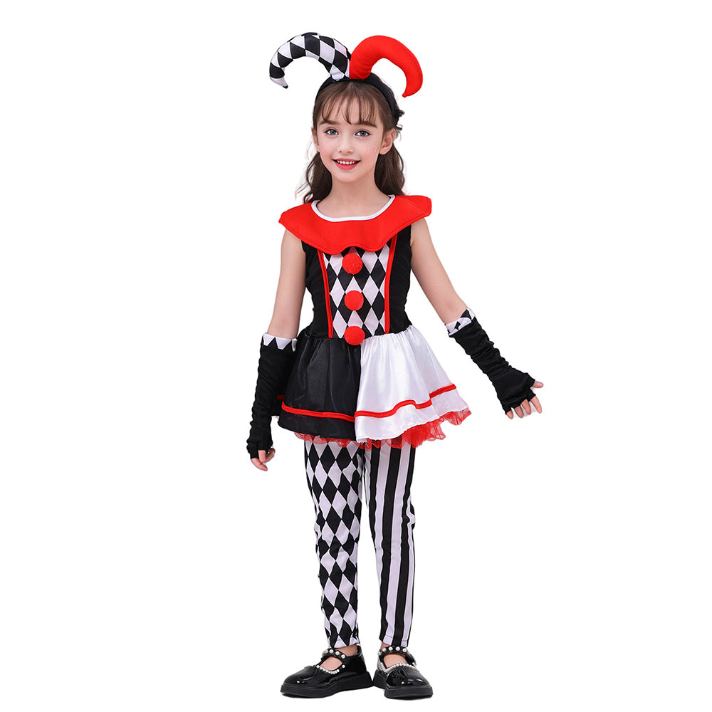 Black & White checkered Joker Jester ,Kids Halloween Costume Dress Up