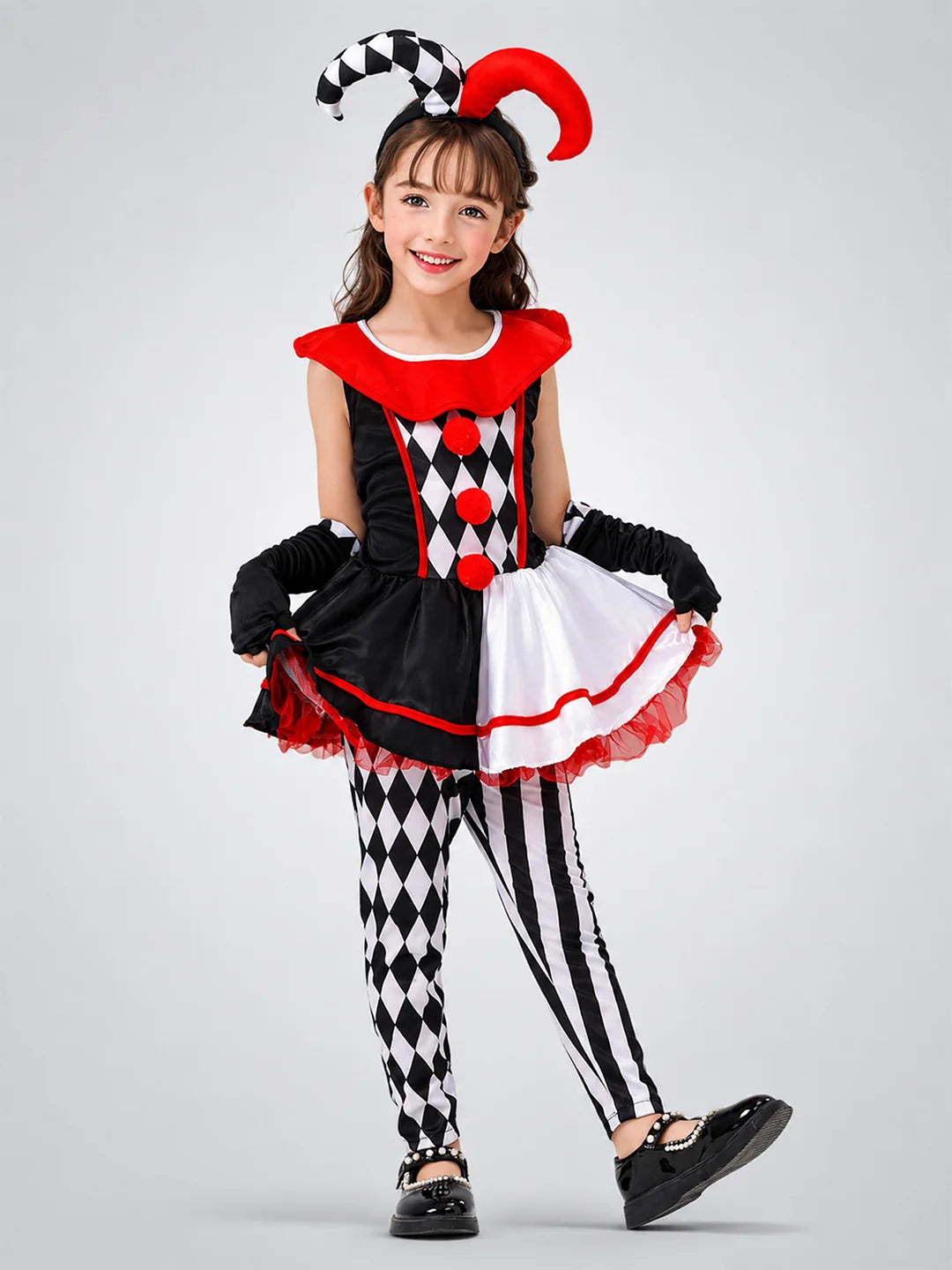 Black & White checkered Joker Jester ,Kids Halloween Costume Dress Up