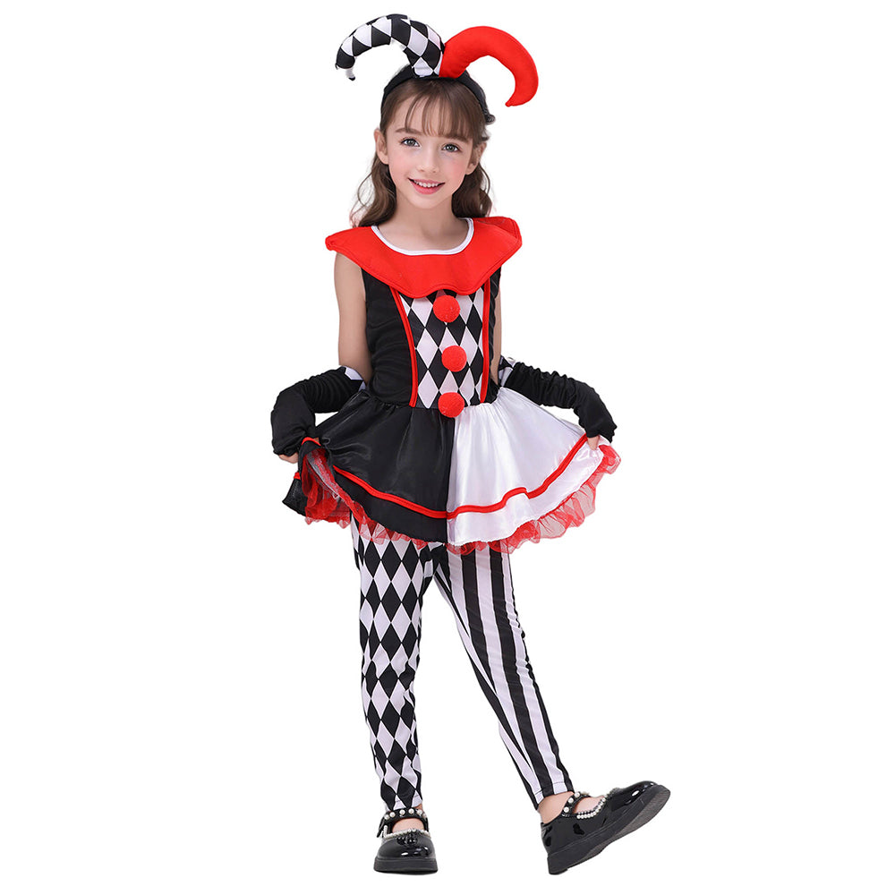Black & White checkered Joker Jester ,Kids Halloween Costume Dress Up
