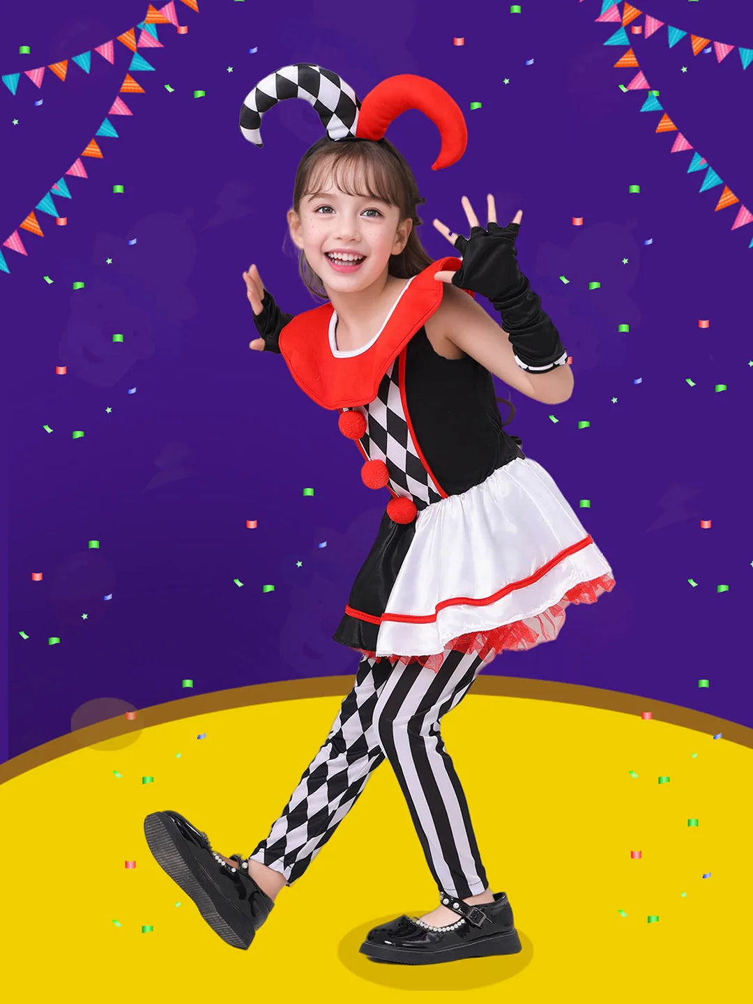 Black & White checkered Joker Jester ,Kids Halloween Costume Dress Up