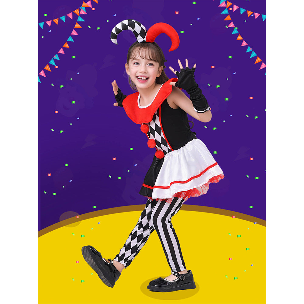 Black & White checkered Joker Jester ,Kids Halloween Costume Dress Up