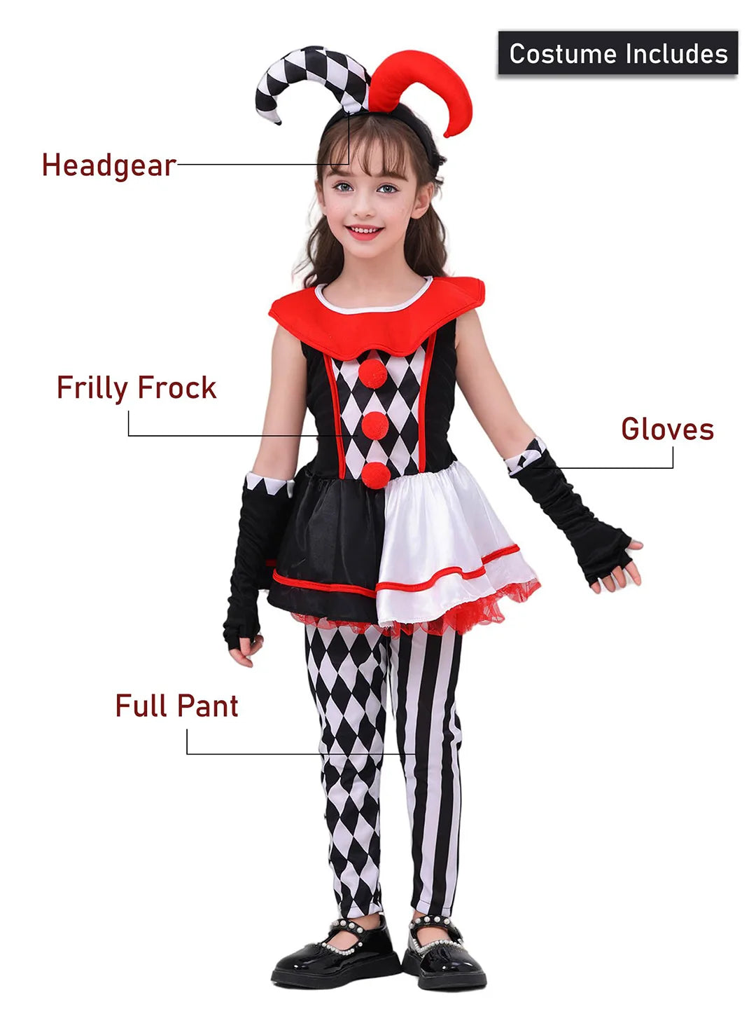 Black & White checkered Joker Jester ,Kids Halloween Costume Dress Up