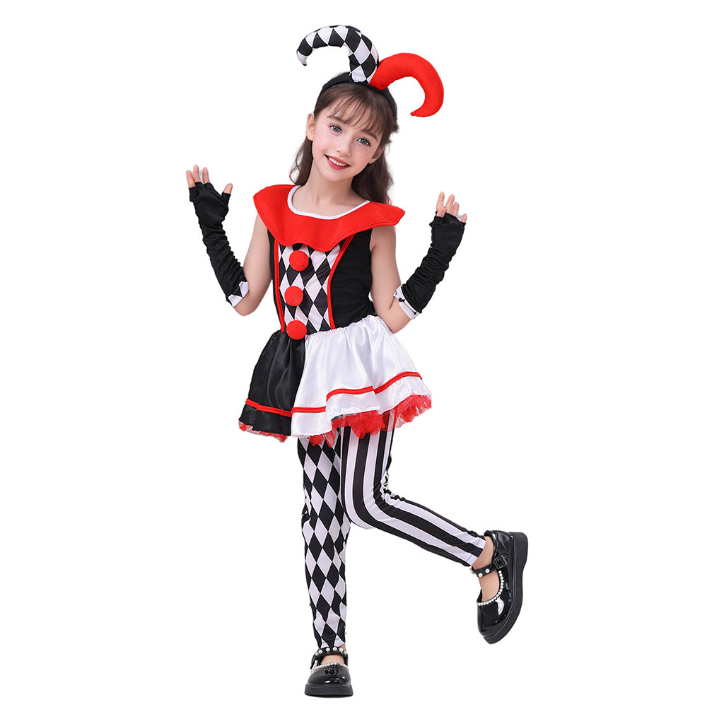 Black & White checkered Joker Jester ,Kids Halloween Costume Dress Up