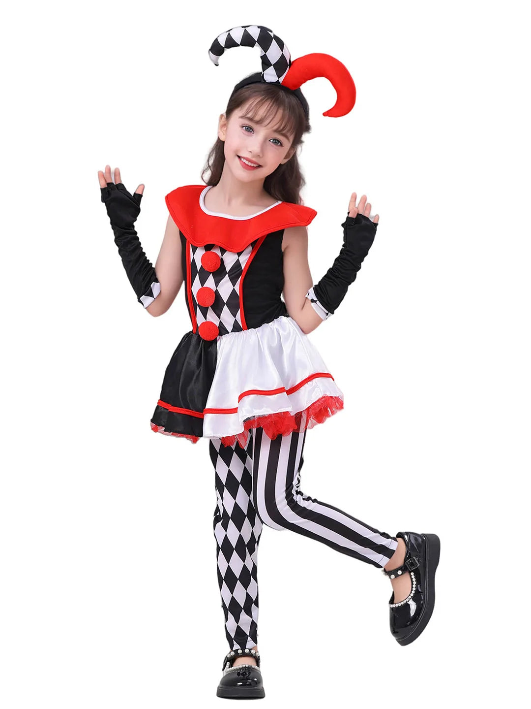 Black & White checkered Joker Jester ,Kids Halloween Costume Dress Up