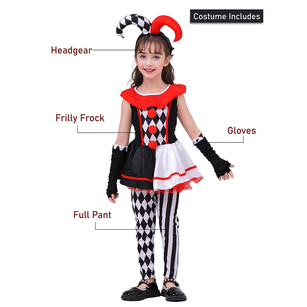 Black & White checkered Joker Jester ,Kids Halloween Costume Dress Up