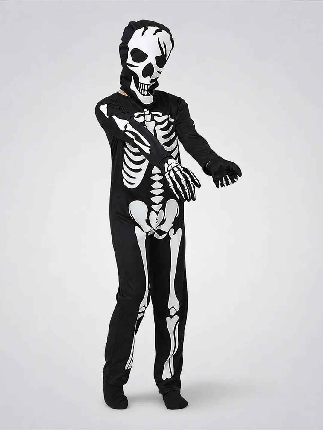Black White Luminious Glow in Dark Skeleton Kids Halloween Costume