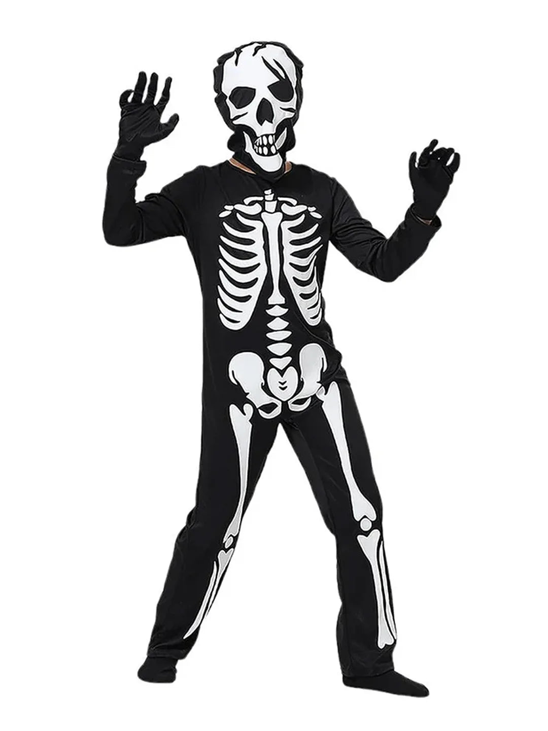 Black White Luminious Glow in Dark Skeleton Kids Halloween Costume