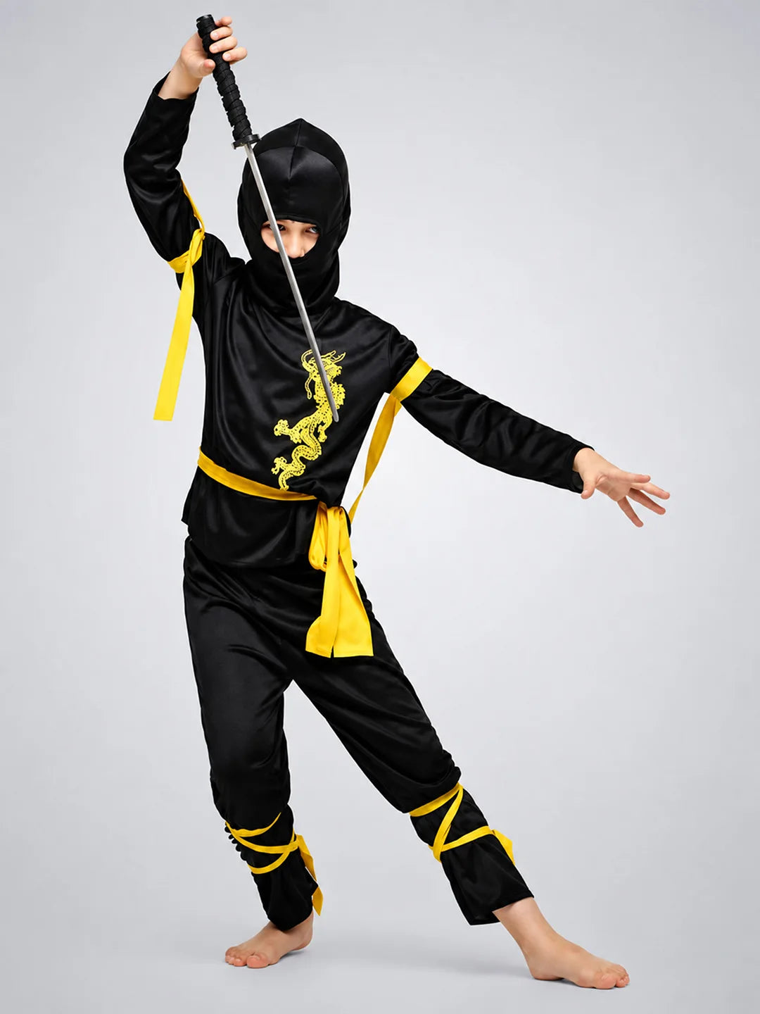 The Black & Yellow Dragon Ninja, Kids Halloween Costume Fancy Dress Up