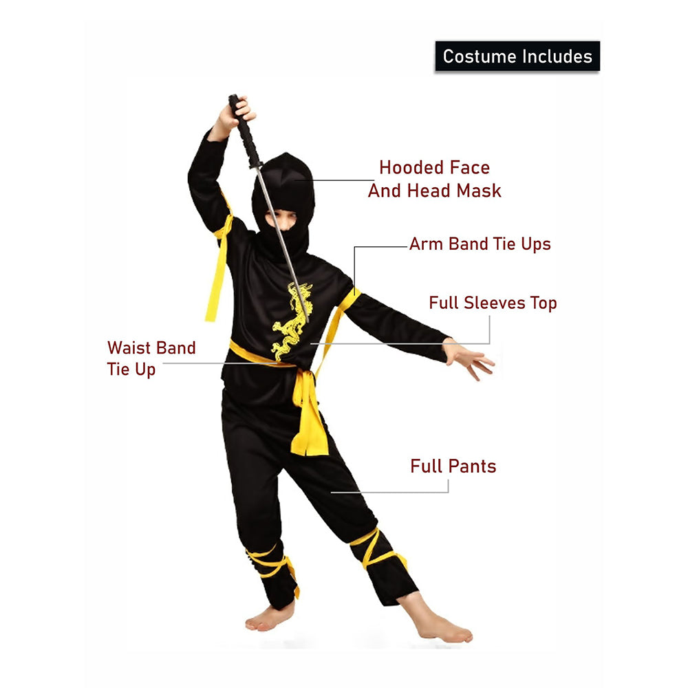 The Black & Yellow Dragon Ninja, Kids Halloween Costume Fancy Dress Up