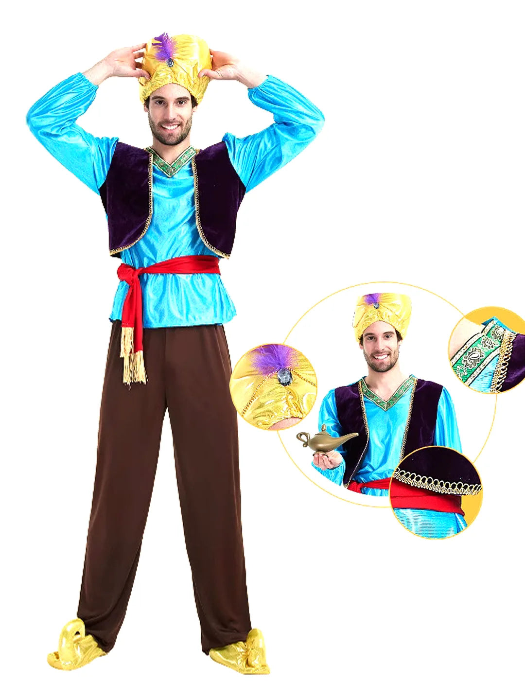 Aladdin Blue and Brown Adults Halloween Costume Fancy Dress Up