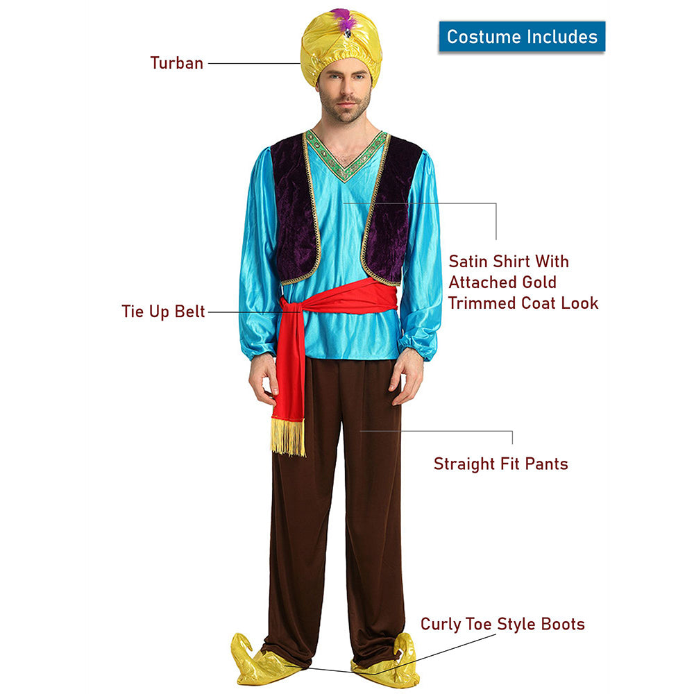 Aladdin Blue and Brown Adults Halloween Costume Fancy Dress Up