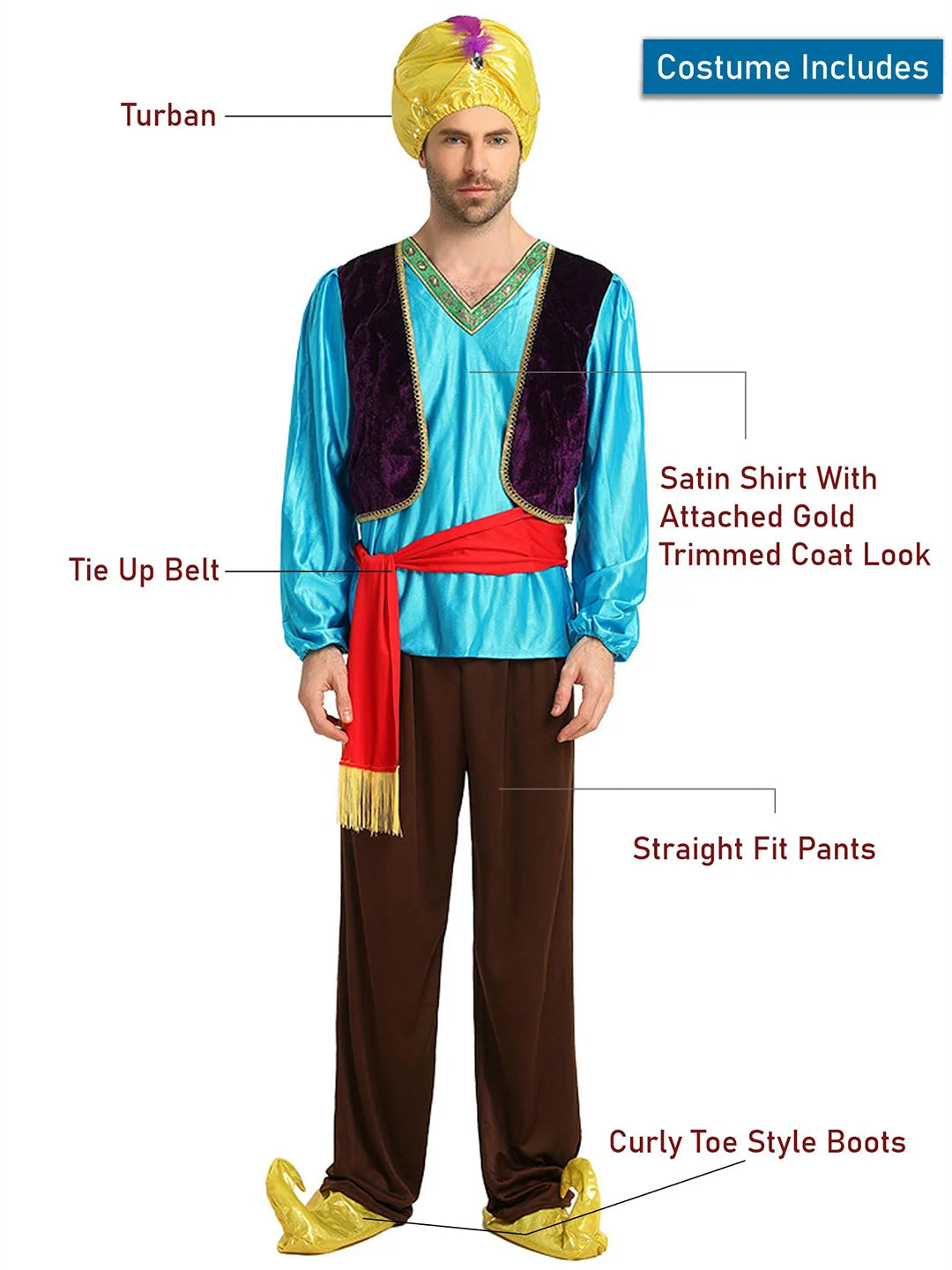 Aladdin Blue and Brown Adults Halloween Costume Fancy Dress Up