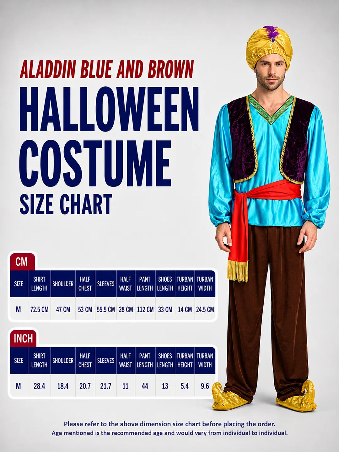 Aladdin Blue and Brown Adults Halloween Costume Fancy Dress Up